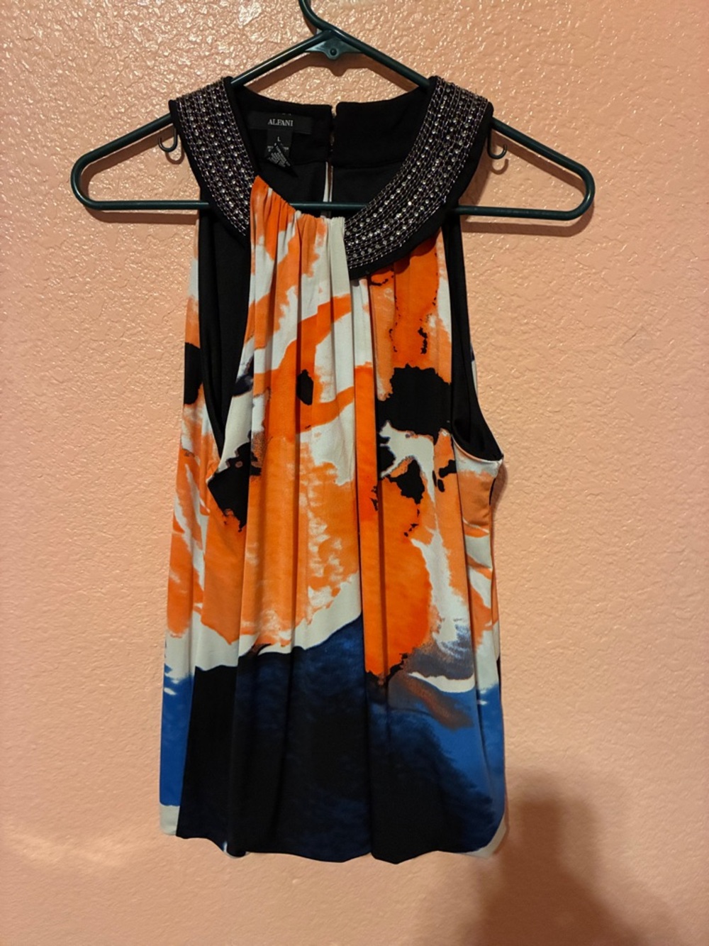 Alfani Orange, Black & Blue Abstract Beaded Neck Sleeveless Camisole - Picture 2 of 7
